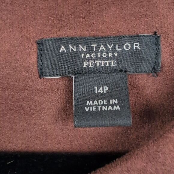 Ann Taylor Faux Suede Brown Sleeveless Dress Gold Zipper Pockets Size 14P - Picture 3 of 10